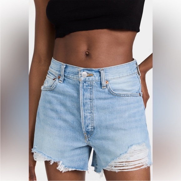Re/Done 90s Low Slung Denim Shorts in‎ Aged Indigo Destroy Size 31 Cotton